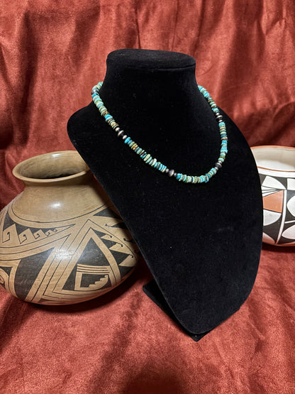 19” Green Hubei Turquoise & Silver Pearl Necklace