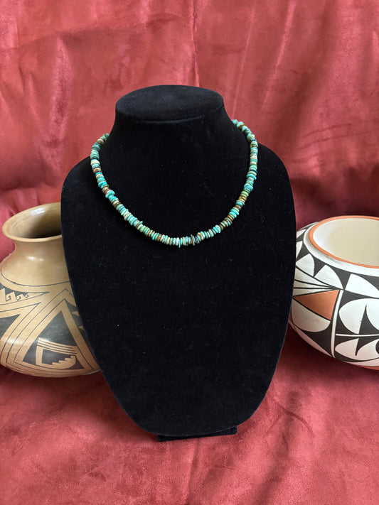 16” Green Hubei Turquoise Heishi Necklace