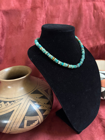16” Green Hubei Turquoise Rondelle Necklace with Silver Pearl Ends