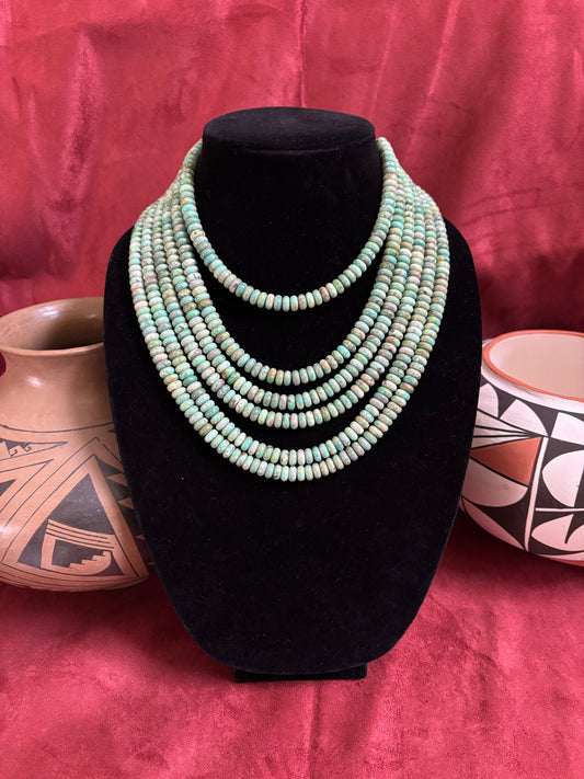 13”(16”,18”,20”,22”) Green Ma-Shan Turquoise Rondelle Necklace with Silver Pearl Accents