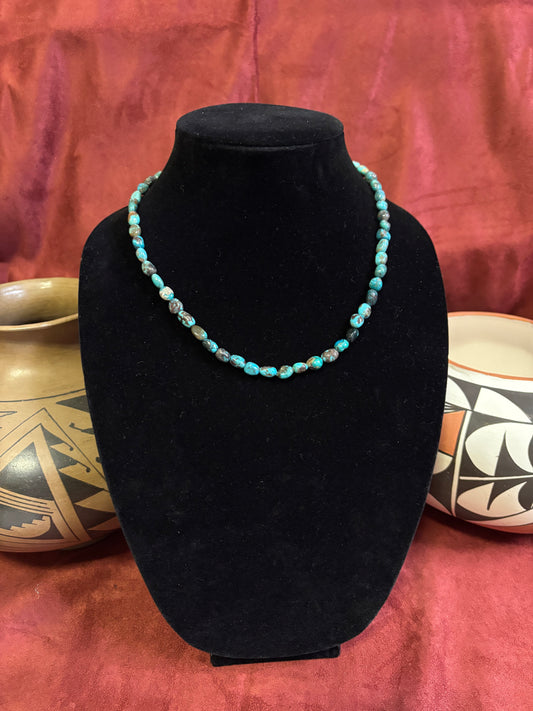 17” Polychrome Cloud Mountain Turquoise Nugget Necklace with Silver Pearl Ends