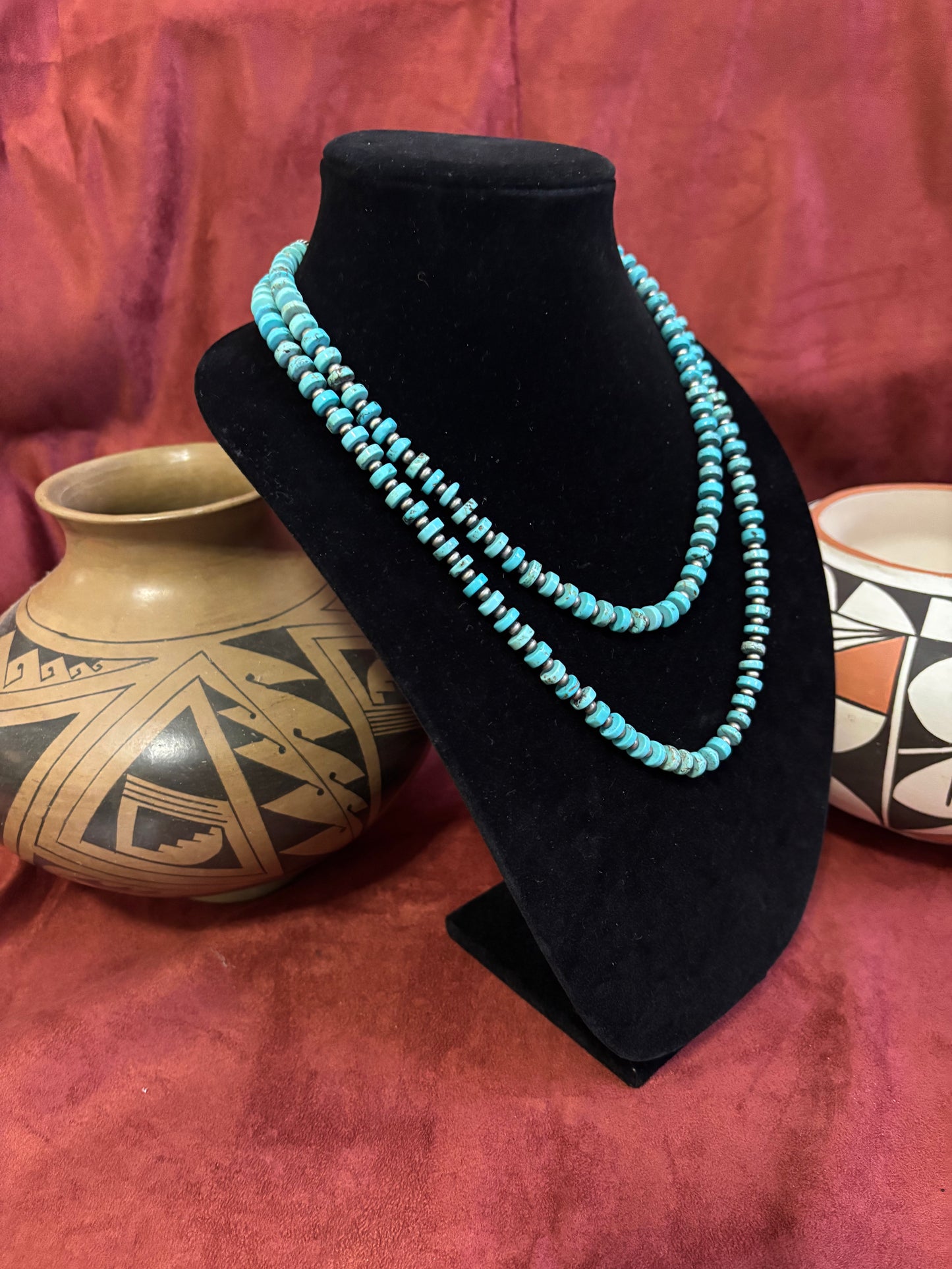 18” & 22” Blue Lone Mountain Turquoise Necklace with Mustang Silver Pearls