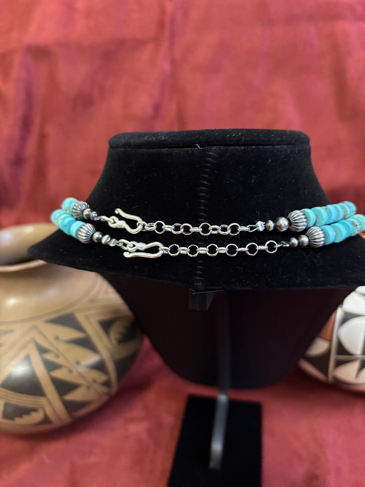 18” & 22” Blue Lone Mountain Turquoise Necklace with Mustang Silver Pearls