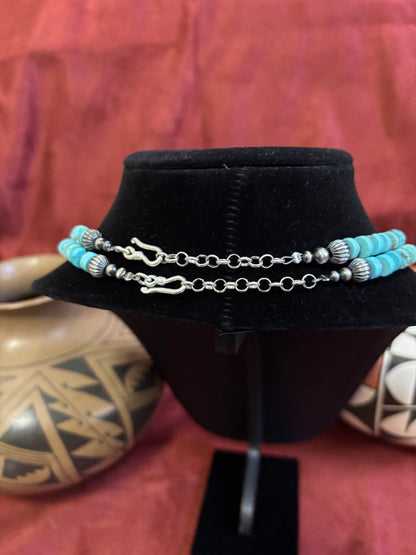 18” & 22” Blue Lone Mountain Turquoise Necklace with Mustang Silver Pearls