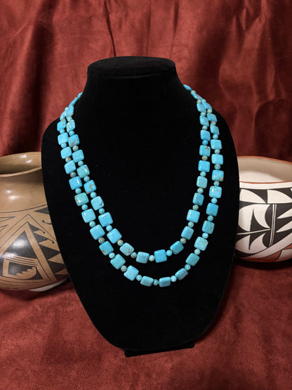 22” (24”) 12mm Lone Mountain Turquoise “Chiclet” Necklace with 6mm Round Spacers