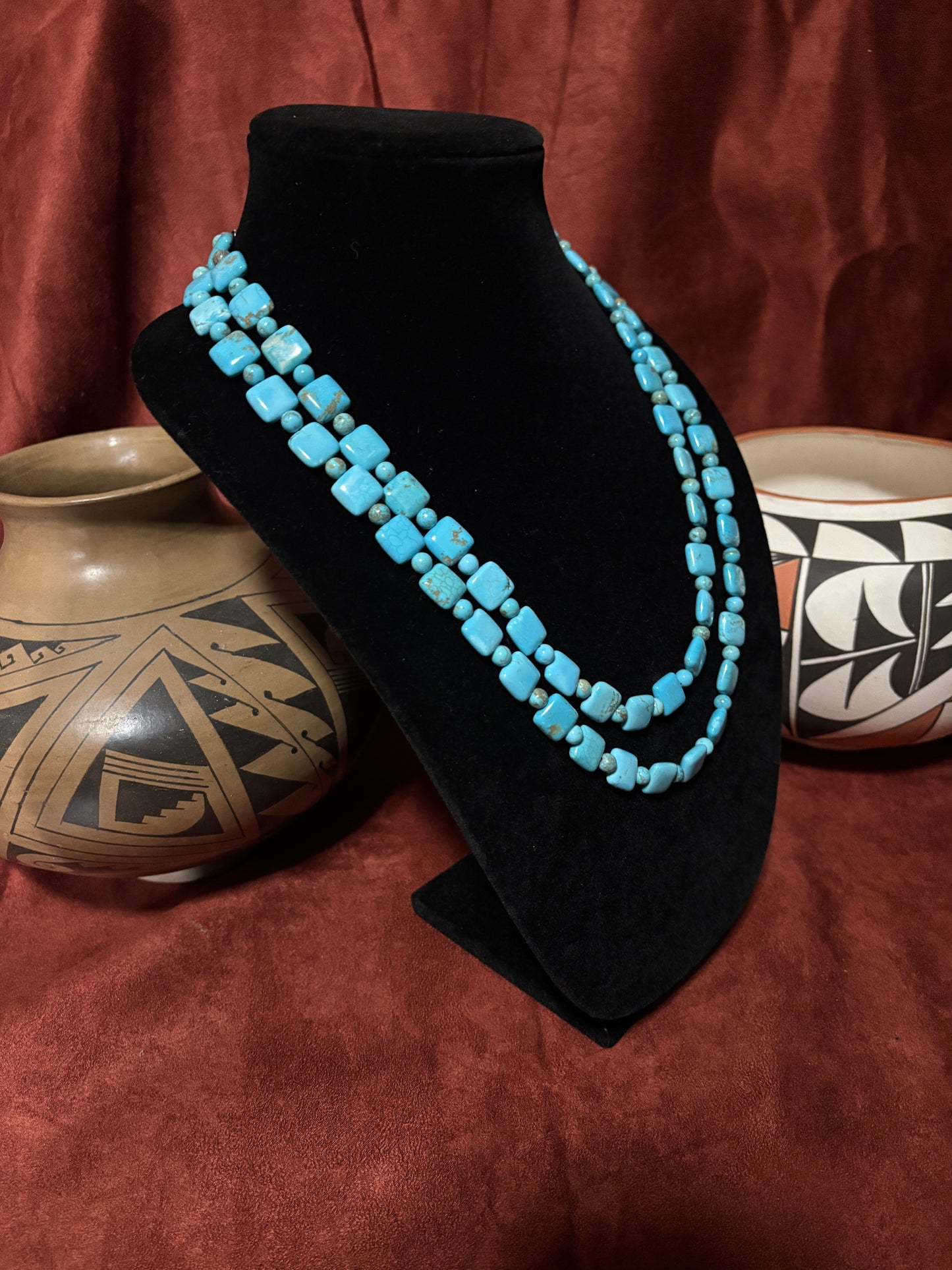 22” (24”) 12mm Lone Mountain Turquoise “Chiclet” Necklace with 6mm Round Spacers