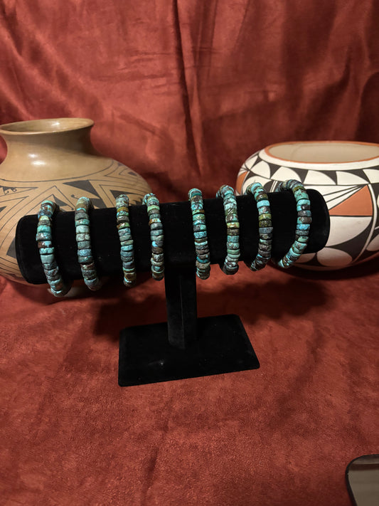 Blue Cloud Mountain Turquoise Stretch Bracelet – 10mm Round Beads (6.5–8”)