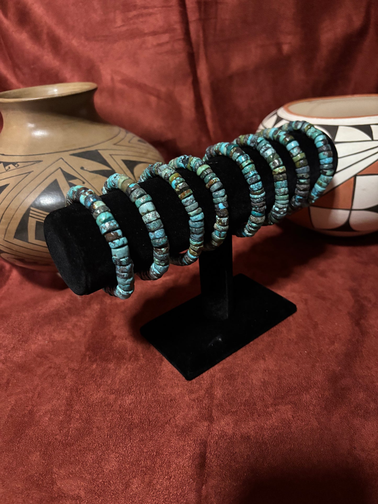 Blue Cloud Mountain Turquoise Stretch Bracelet – 10mm Round Beads (6.5–8”)