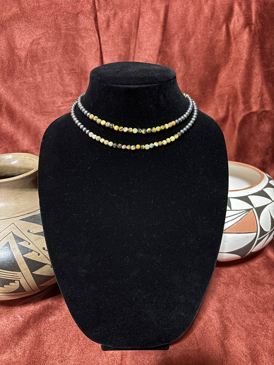 14” Bumblebee Jasper & Mustang Silver Pearl Choker Necklace