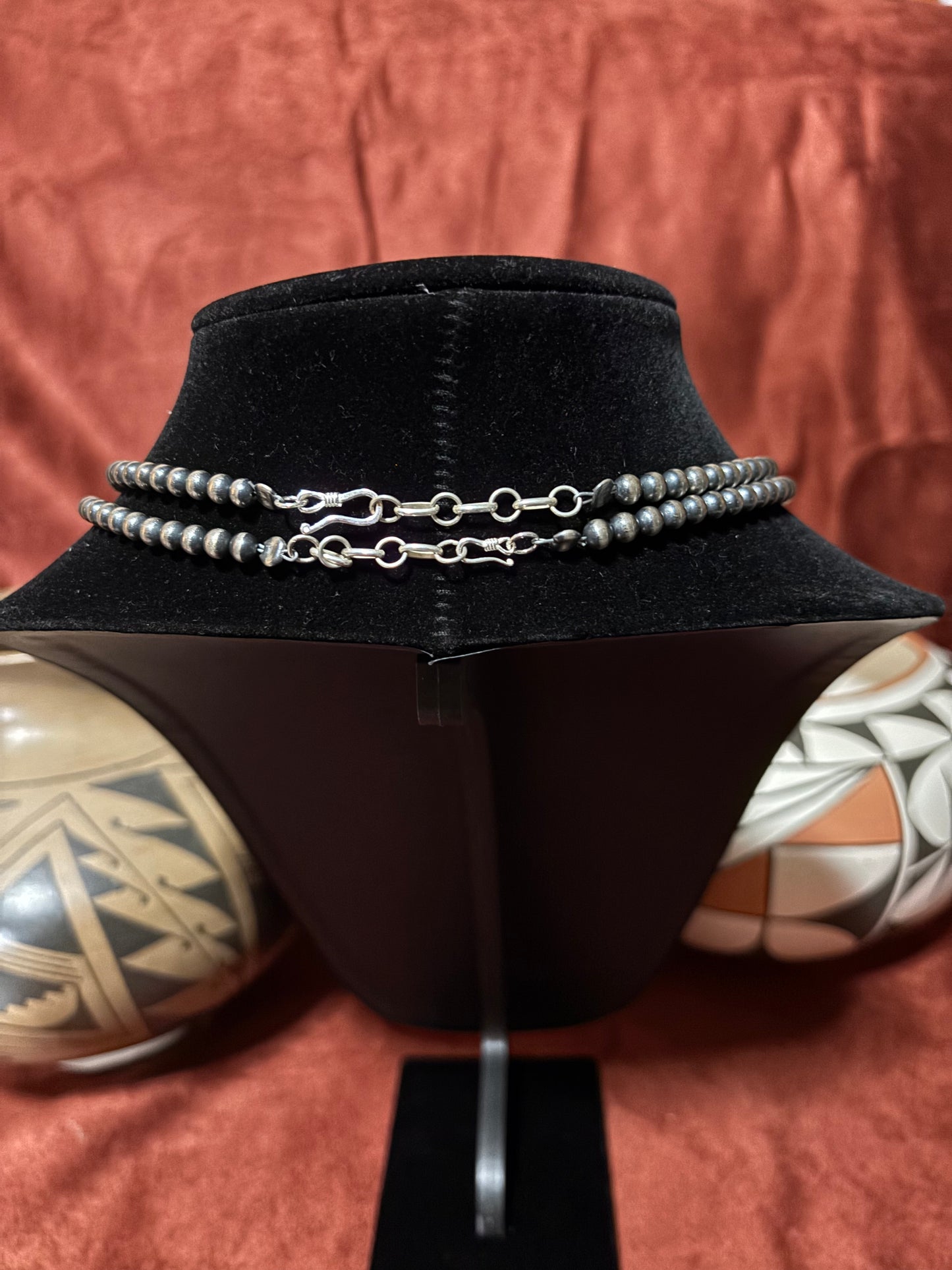 14” Bumblebee Jasper & Mustang Silver Pearl Choker Necklace