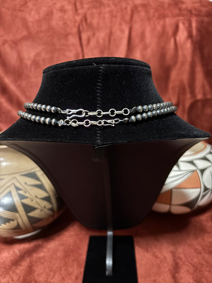 14” Bumblebee Jasper & Mustang Silver Pearl Choker Necklace