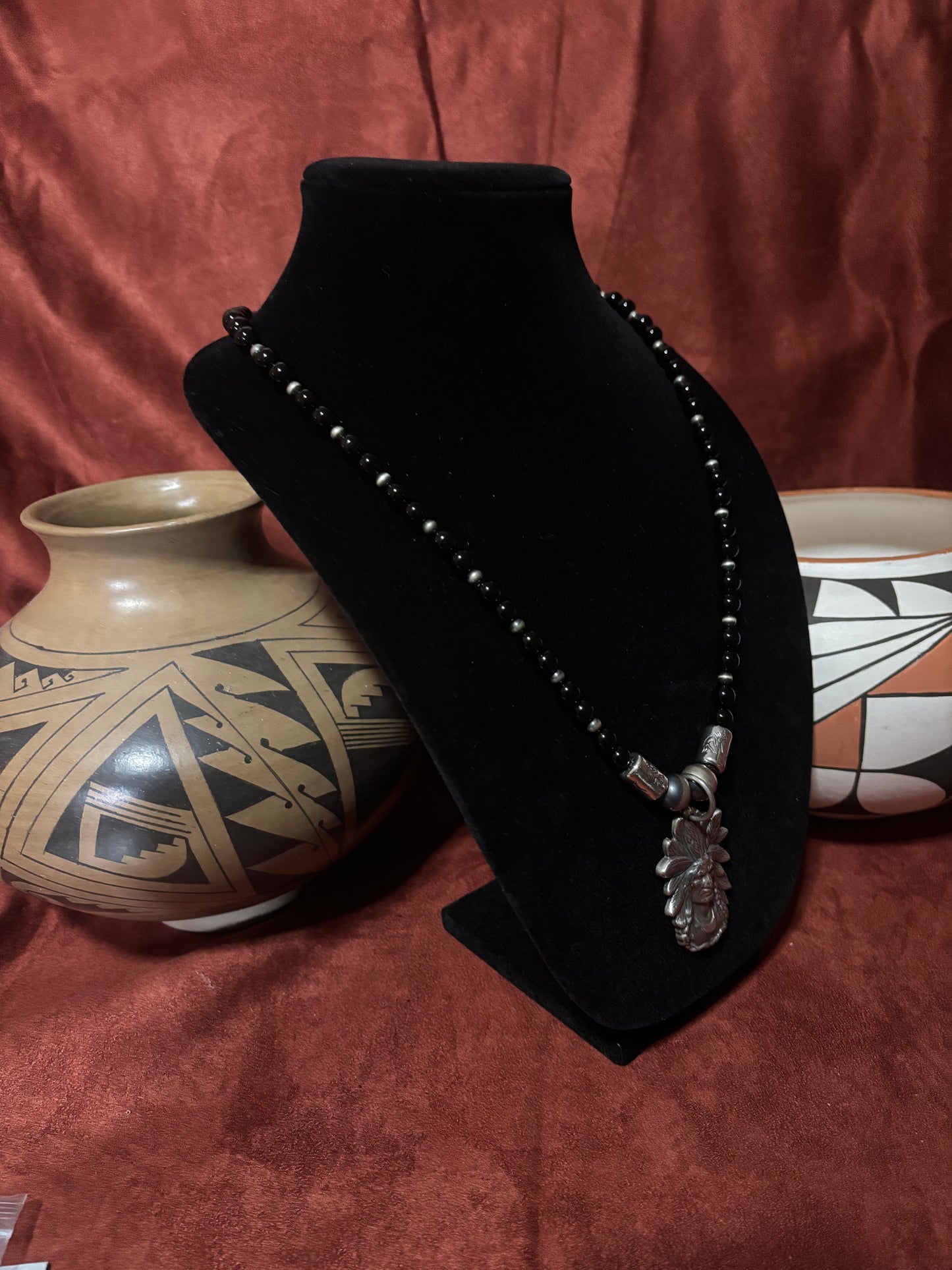 26” Black Onyx Necklace with Silver Pearls