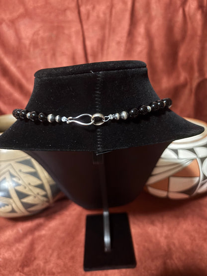 26” Black Onyx Necklace with Silver Pearls