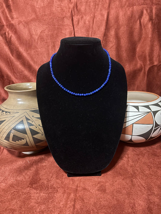 17” Premium Lapis Lazuli Necklace with Silver Pearl Accents