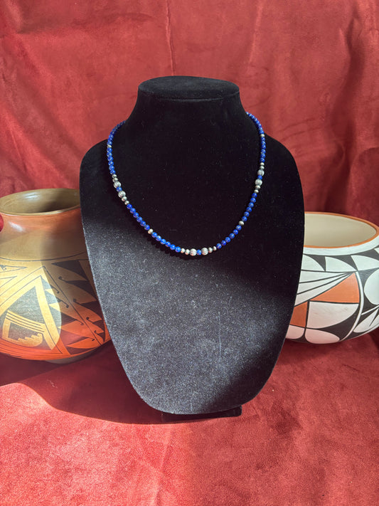 17” Premium Lapis Lazuli & Silver Pearl Necklace