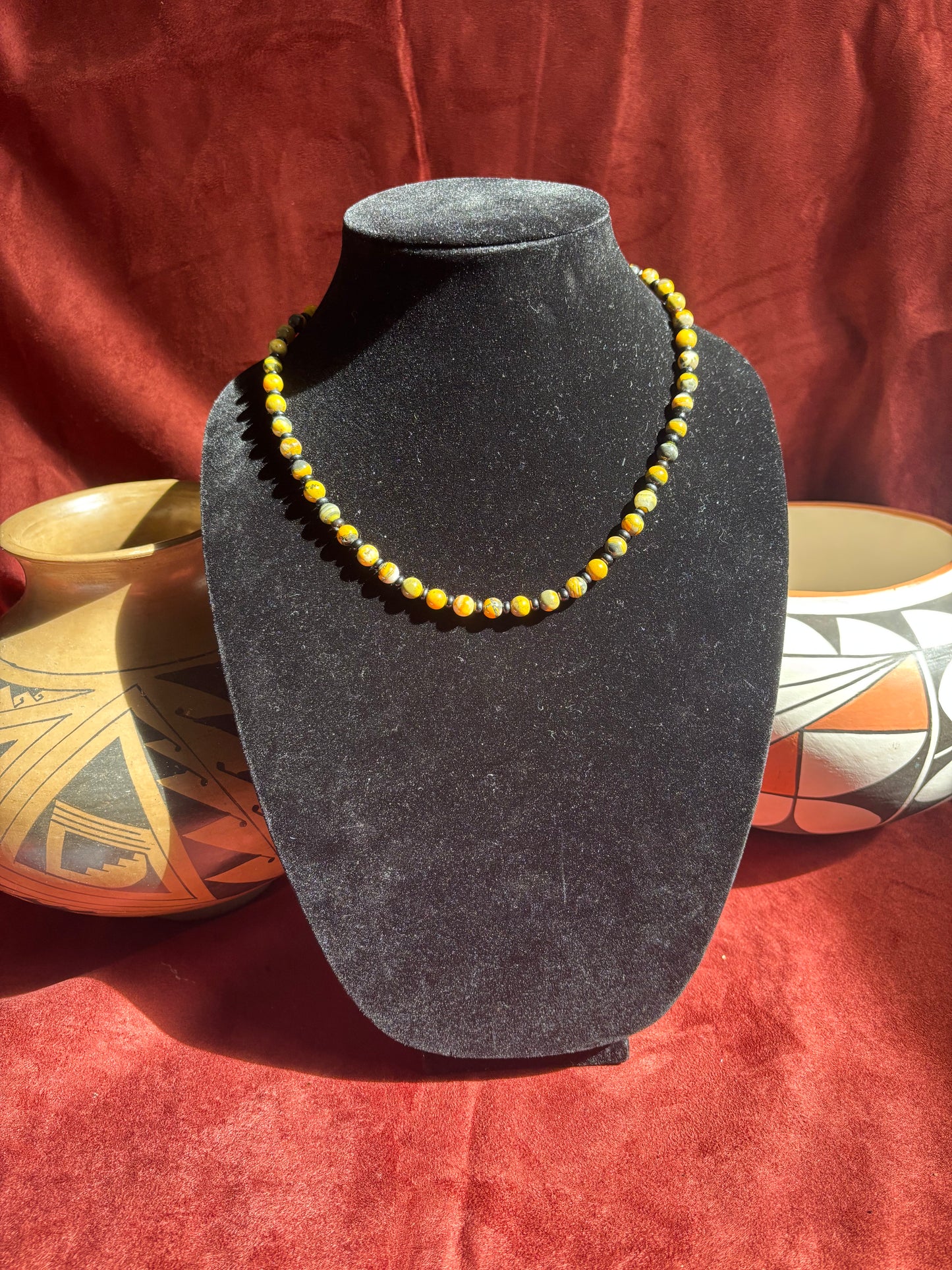 18” Premium Bumblebee Jasper & Black Onyx Necklace