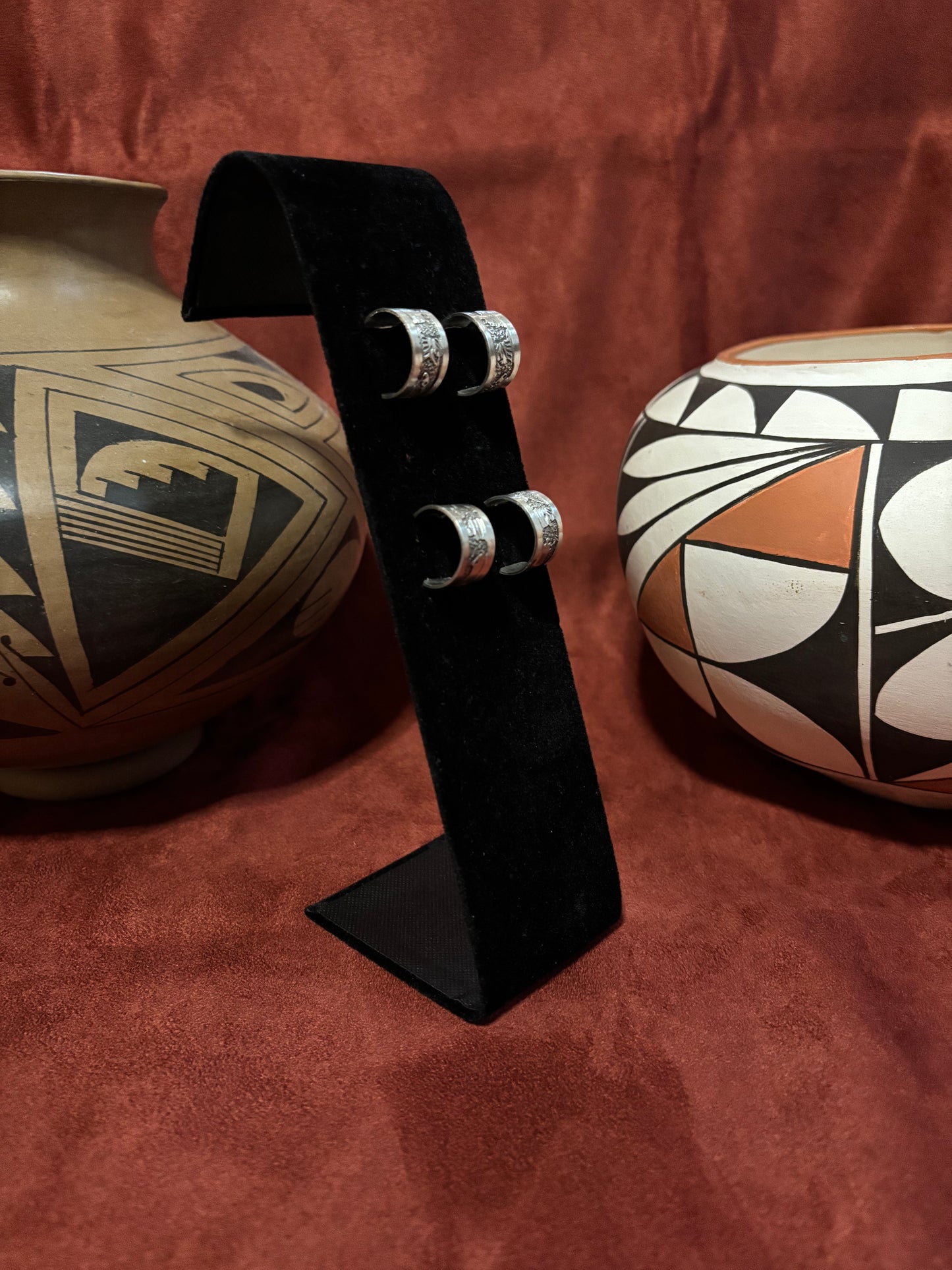 Elaine Belenti Hand-Stamped Sterling Silver Hoop Earrings — Southwestern Artisan Design