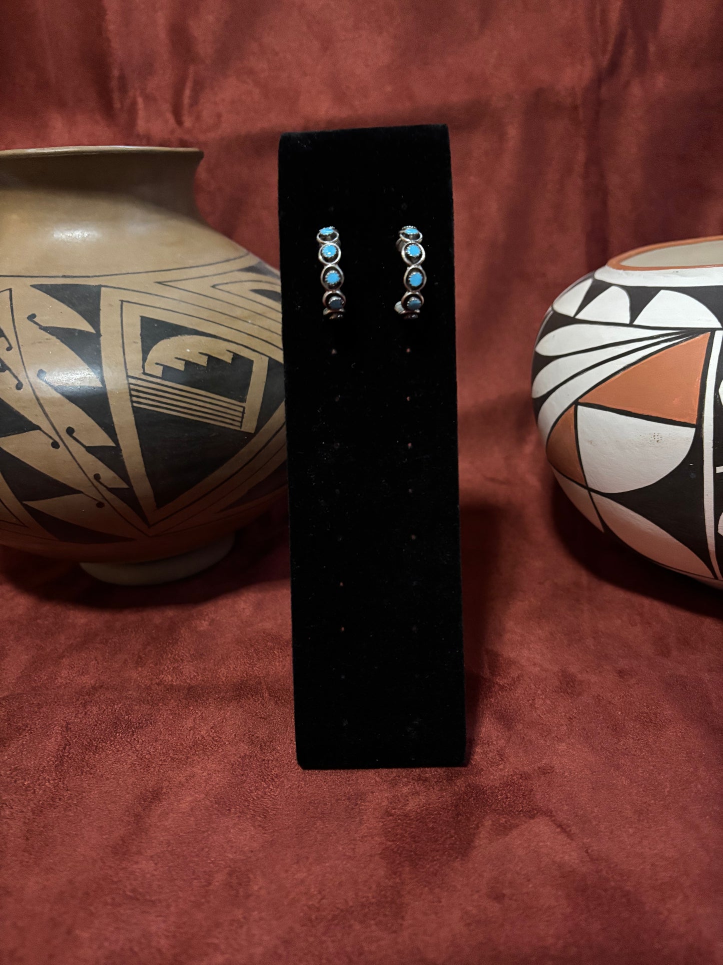 Sterling Silver and Turquoise Hoop Earrings by Gloria Lovasee