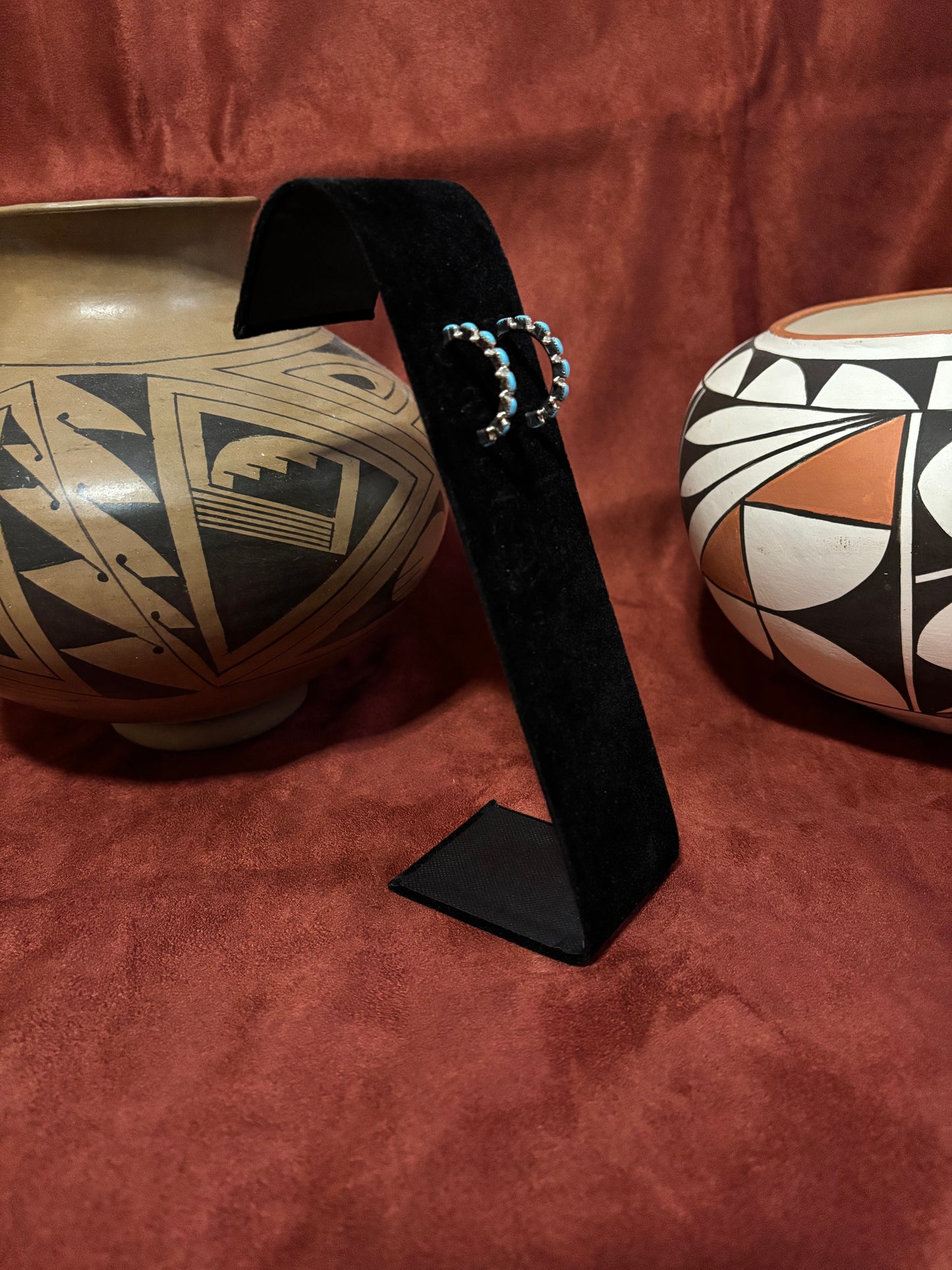 Navajo Handmade Sterling Silver Turquoise Hoop Earrings by Alvin Huglite