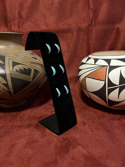 Navajo Handmade Sterling Silver Turquoise Inlay Hoop Earrings by Kent Lanjose