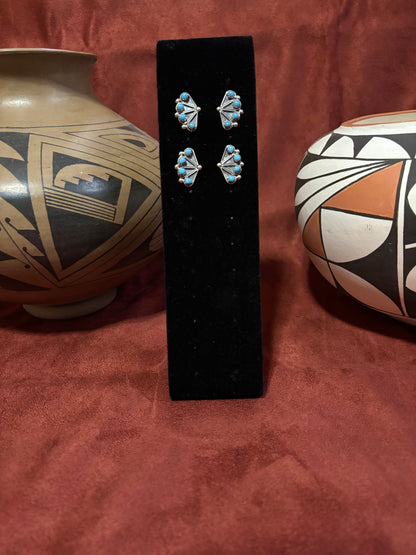 Handmade Navajo Turquoise Cluster Fan Earrings by Margilena Luna