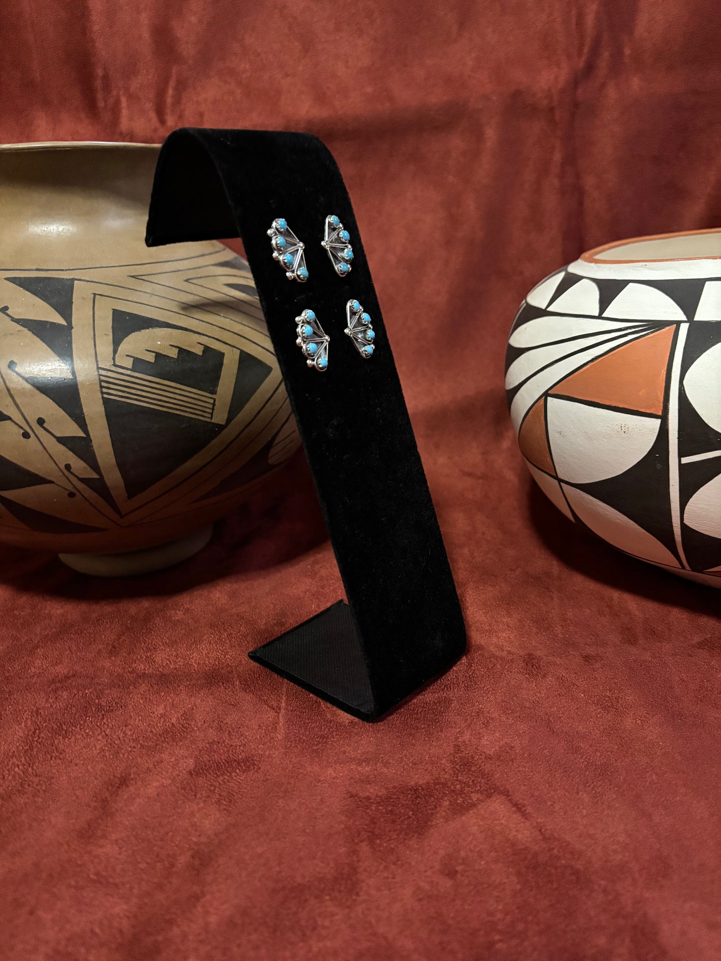 Handmade Navajo Turquoise Cluster Fan Earrings by Margilena Luna