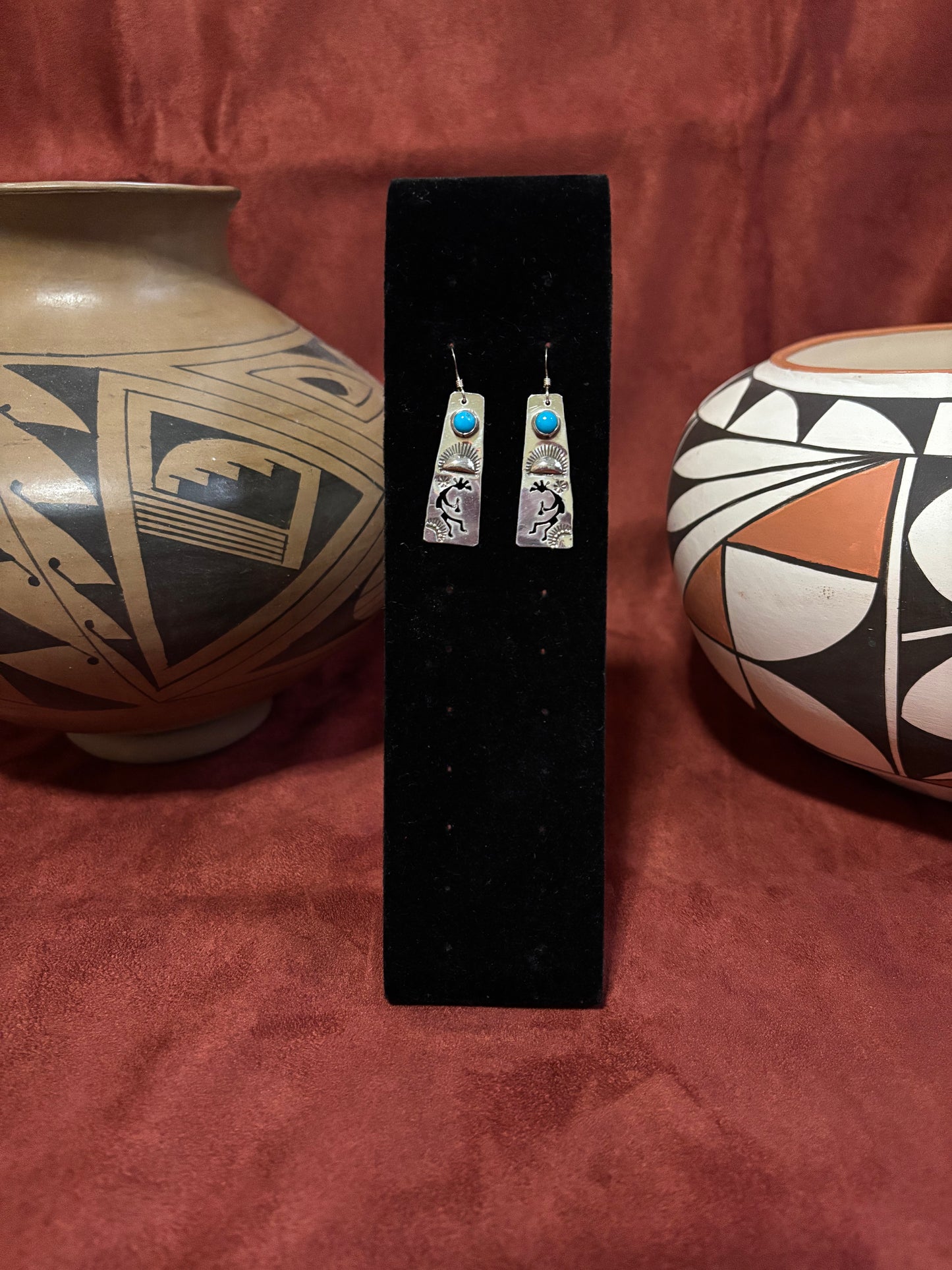 Handmade Sterling Silver Kokopelli Earrings with Turquoise by Jeff James