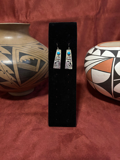 Handmade Sterling Silver Kokopelli Earrings with Turquoise by Jeff James