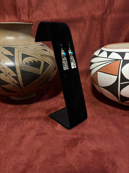 Handmade Sterling Silver Kokopelli Earrings with Turquoise by Jeff James