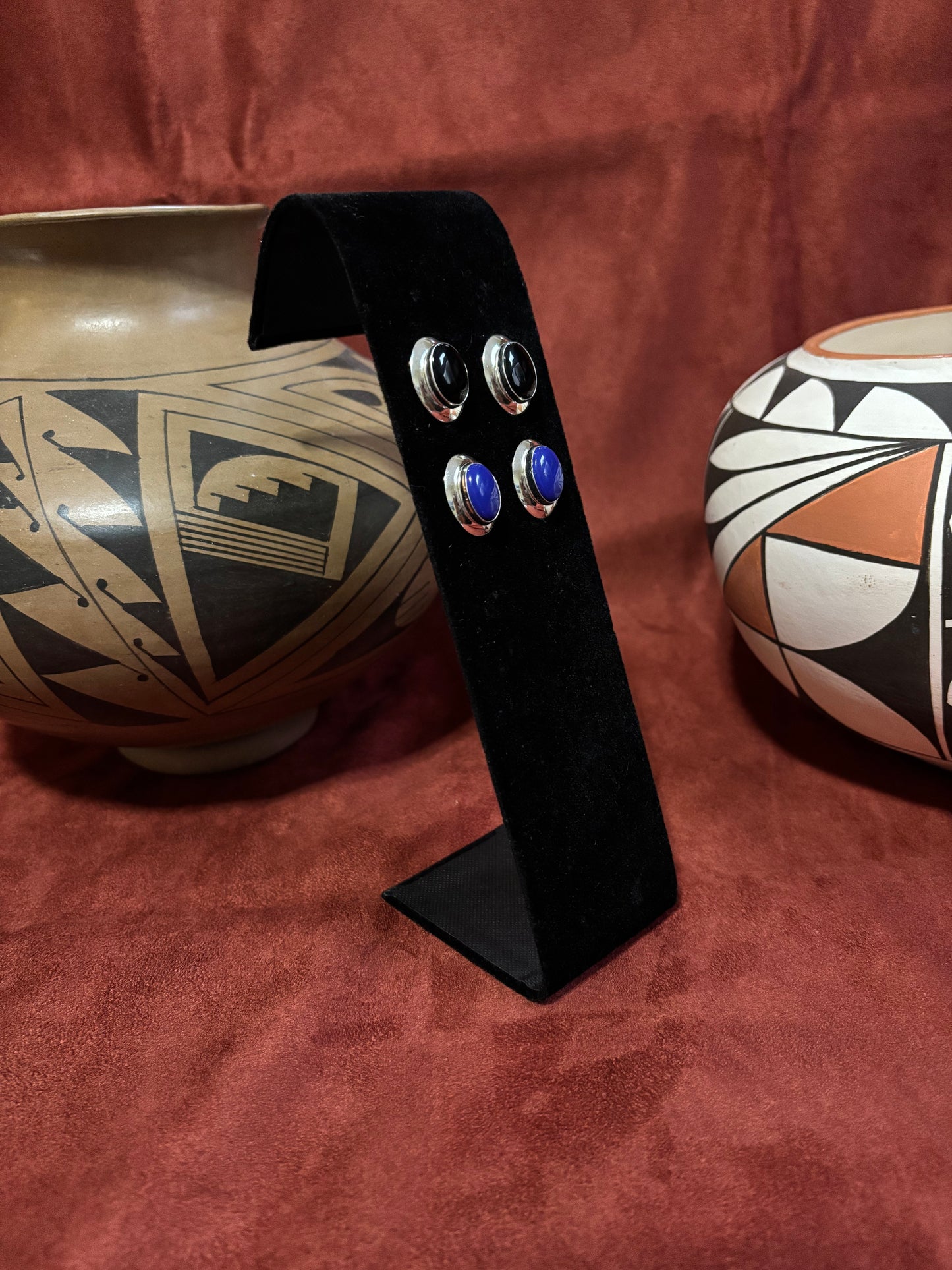 Sterling Silver Oval Stud Earrings – Onyx & Lapis Options