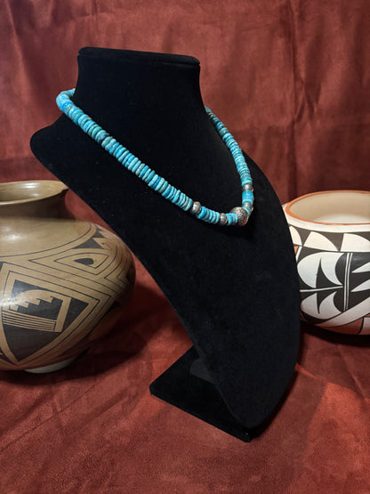 18” 8mm Lone Mountain Turquoise Necklace with Navajo Pearls