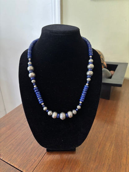 25” Graduated Lapis Lazuli and Navajo Pearl Necklace