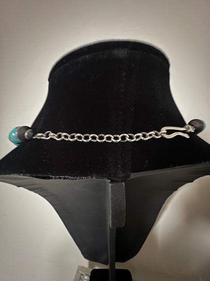 24” Turquoise Necklace with Sterling Silver Pearls & Saucers