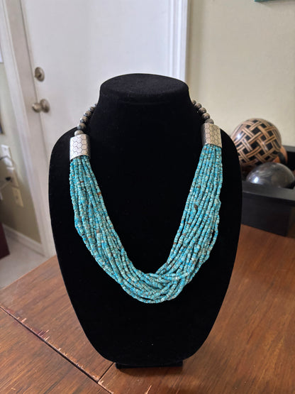 24” Kingman Turquoise 20-Strand Torsade Necklace