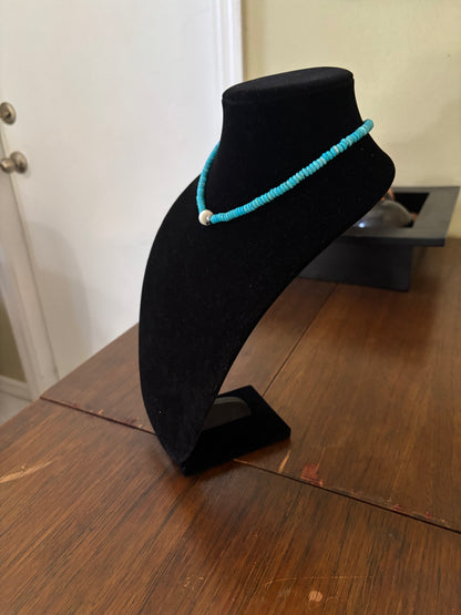 16” Lone Mountain Turquoise & Navajo Pearl Necklace with Buffalo Center Disc