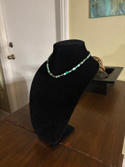 16” Sage Green Turquoise Nugget Necklace with Mustang Silver Pearl Accents