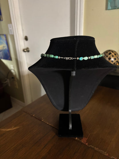 16” Sage Green Turquoise Nugget Necklace with Mustang Silver Pearl Accents