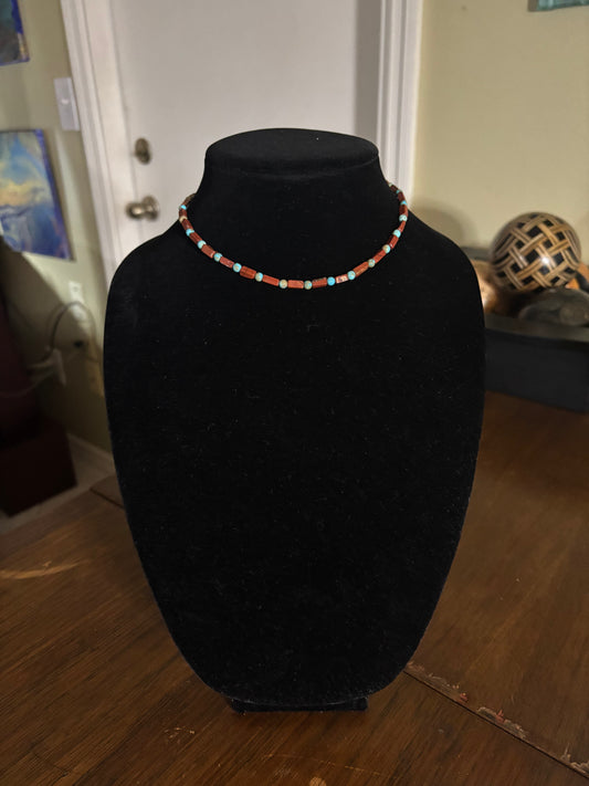 13” Pipestone Jasper & Lone Mountain Turquoise Necklace