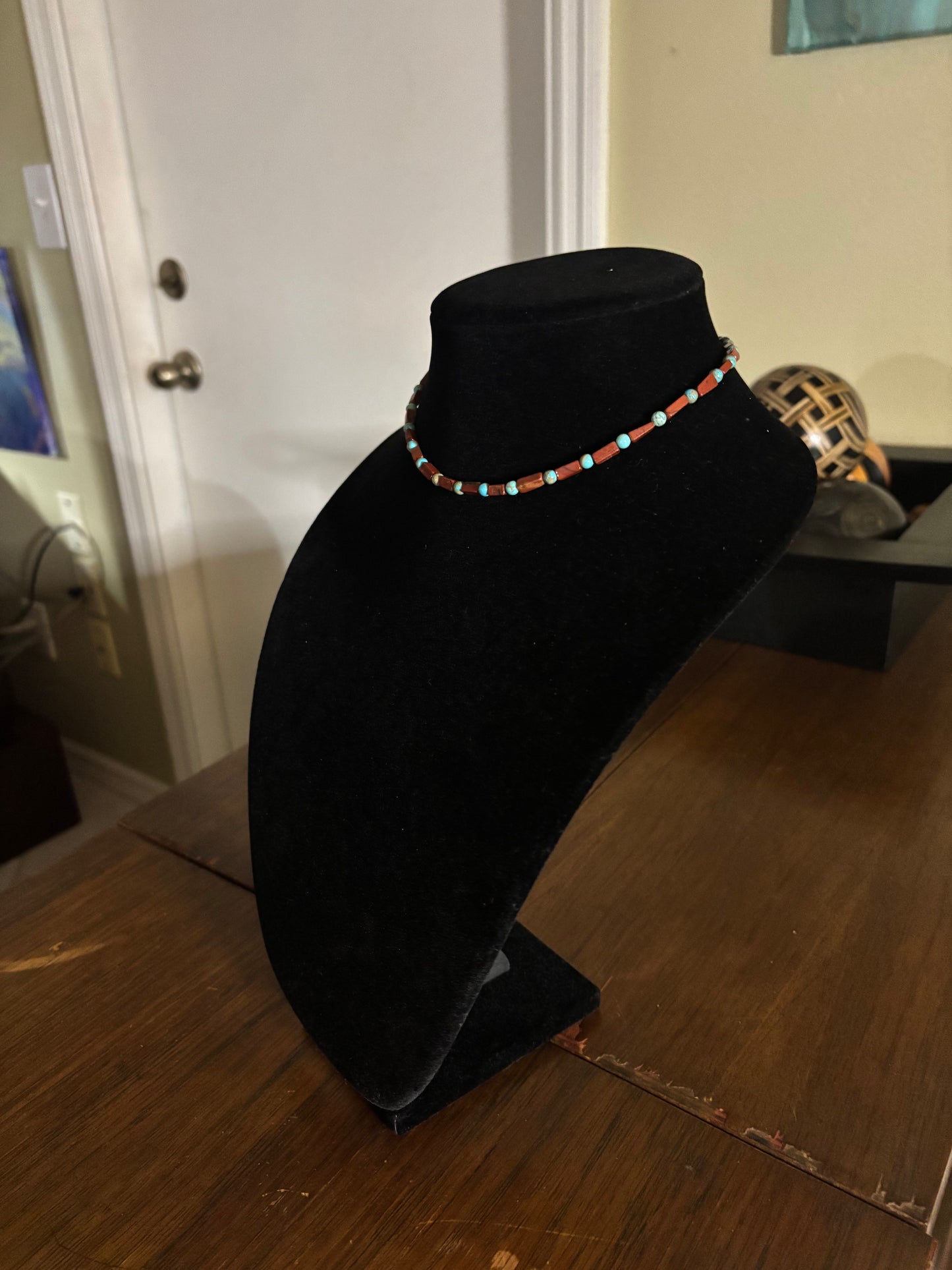 13” Pipestone Jasper & Lone Mountain Turquoise Necklace