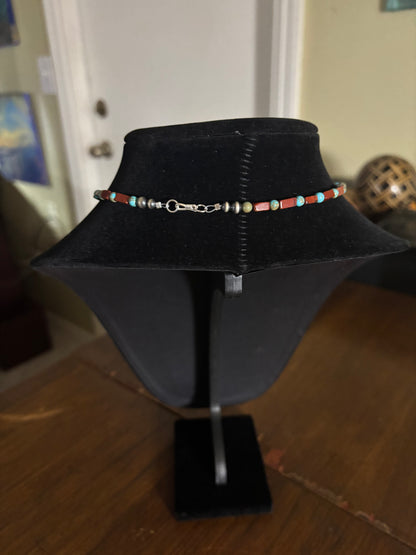 13” Pipestone Jasper & Lone Mountain Turquoise Necklace