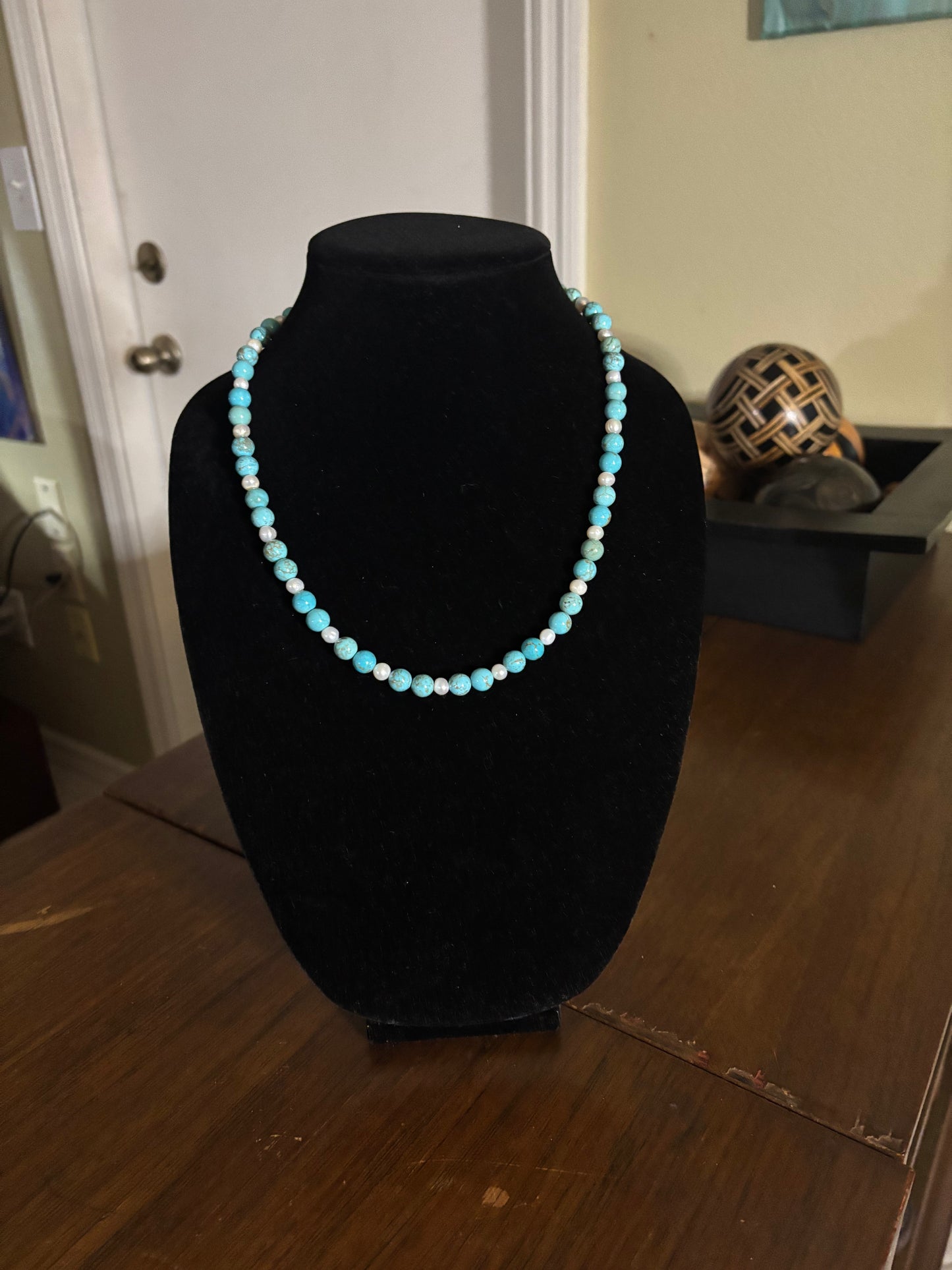 22.5” Lone Mountain Turquoise & Freshwater Pearl Necklace