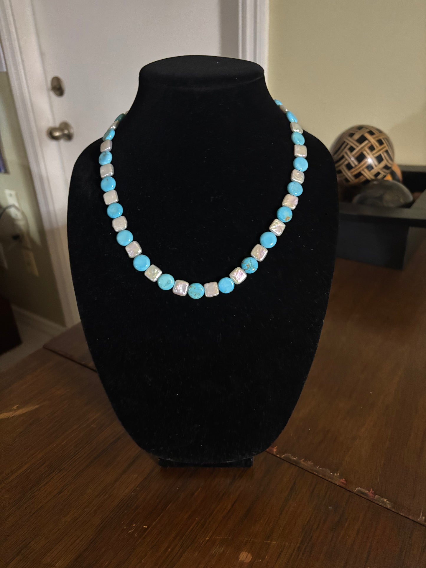 22.5” Lone Mountain Turquoise & Freshwater Pearl Necklace