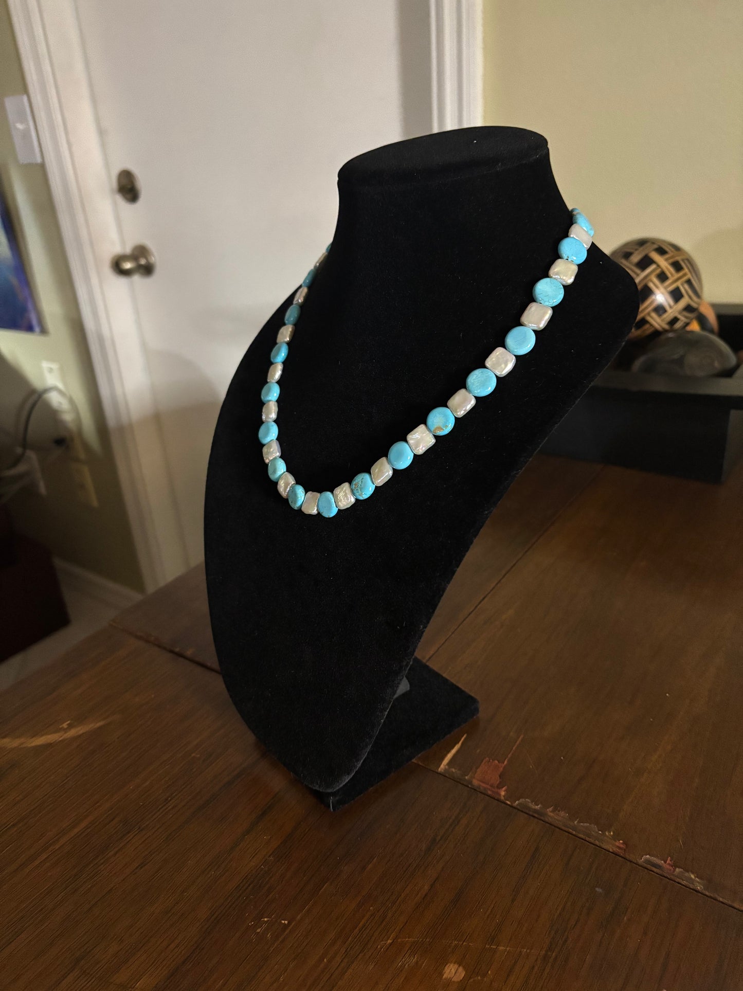 22.5” Lone Mountain Turquoise & Freshwater Pearl Necklace