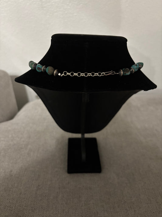 Lone Mountain Turquoise Nugget Necklace with Mustang Silver Spacers, 16", Turquoise Mustang