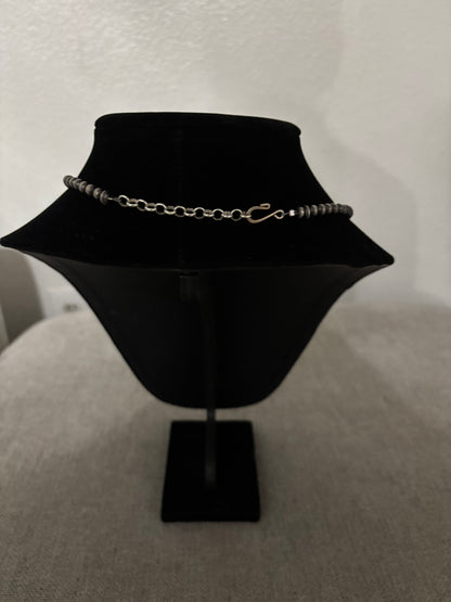 19” Lone Mountain Turquoise Necklace with Saucer Pearls & Silver Rounds