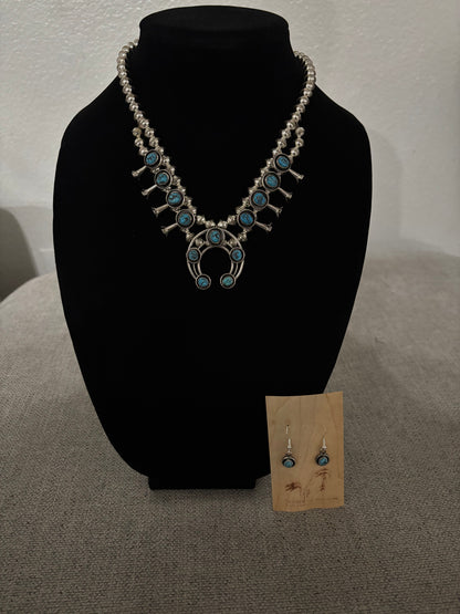 Petite Turquoise Squash Blossom Necklace Set by Lenora Grace