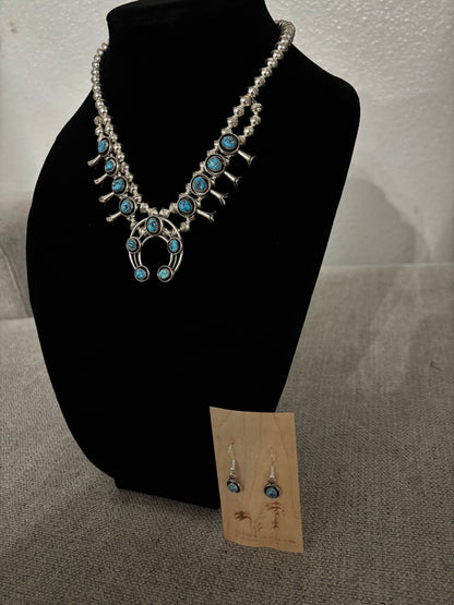 Petite Turquoise Squash Blossom Necklace Set by Lenora Grace