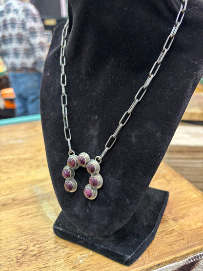Purple Spiny Oyster Necklace – 18” with Hand-Forged Chain