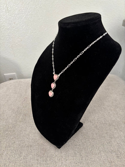 17” Three-Stone Vertical Heart Pendant Necklace