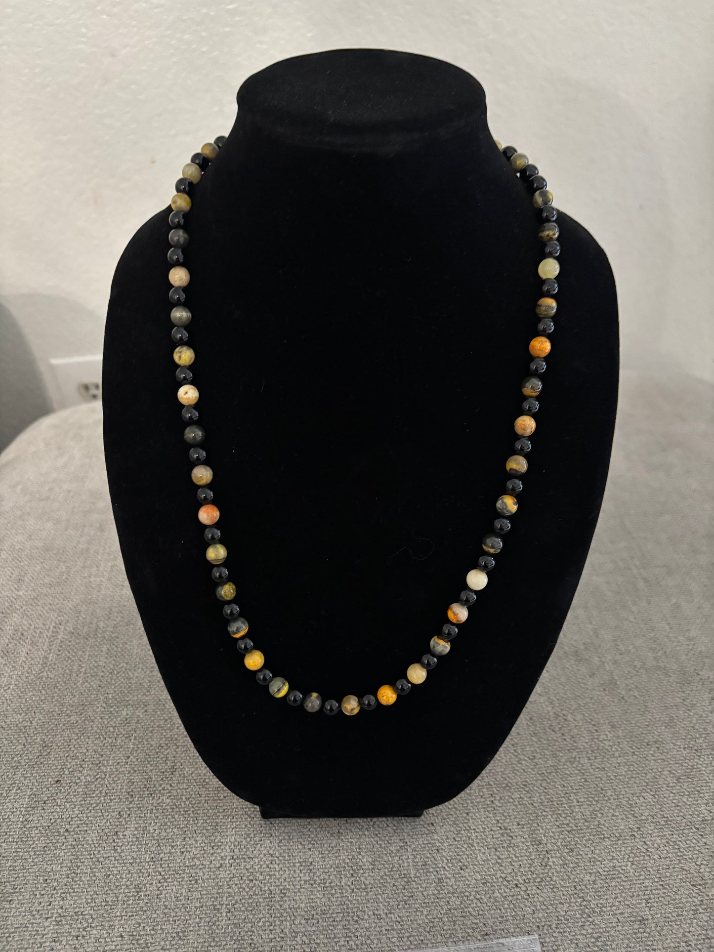 24” Bumblebee Jasper & Black Onyx Necklace with Sterling Silver Accents